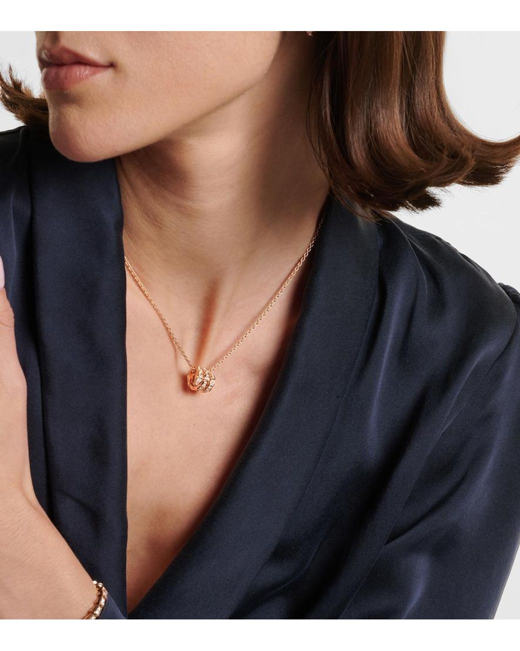 BVLGARI Metallic Serpenti Viper 18Kt Rose Pendant Necklace With Diamonds