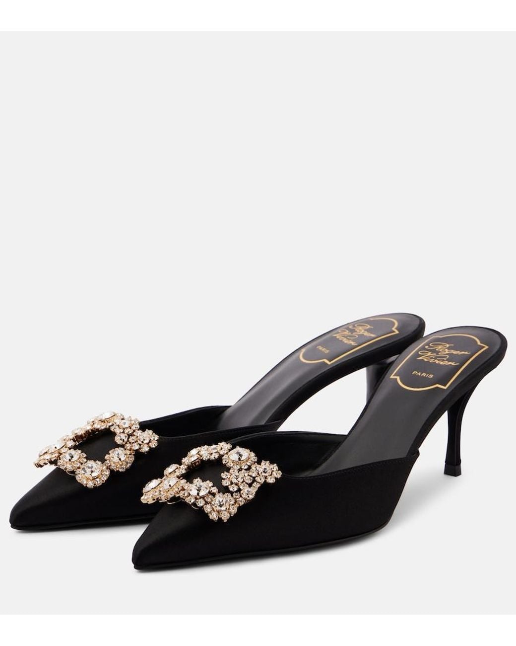 Roger Vivier Black Efflorescence 65 Embellished Satin Mules