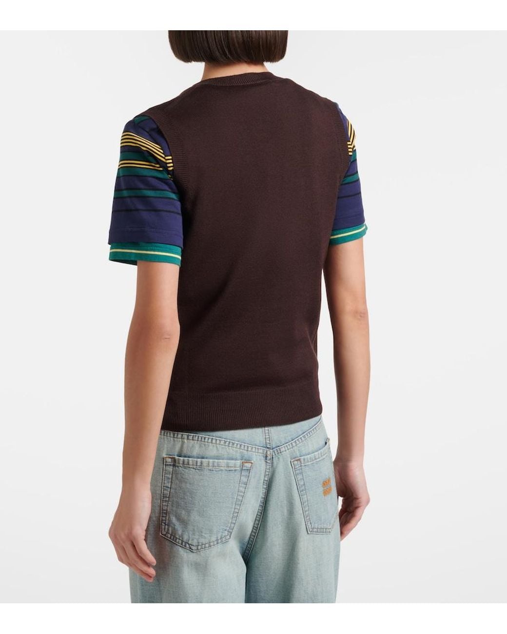 Miu Miu Brown Logo Virgin Wool Sweater Vest