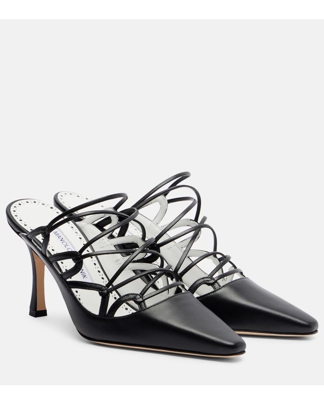 Manolo Blahnik Black Netas 90 Leather Mules