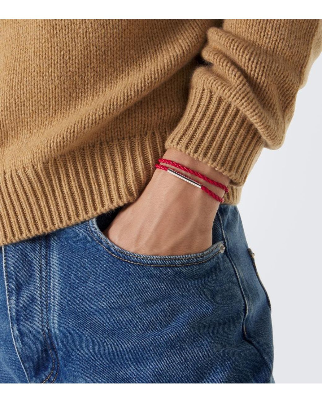 Bottega Veneta Red Knot Sterling And Leather Bracelet for men