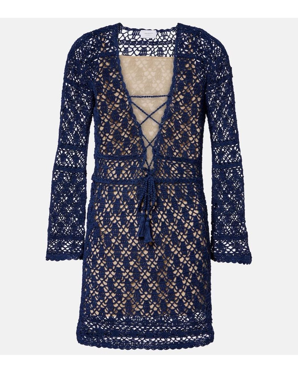 Anna Kosturova Blue Bianca Crochet Cotton Minidress