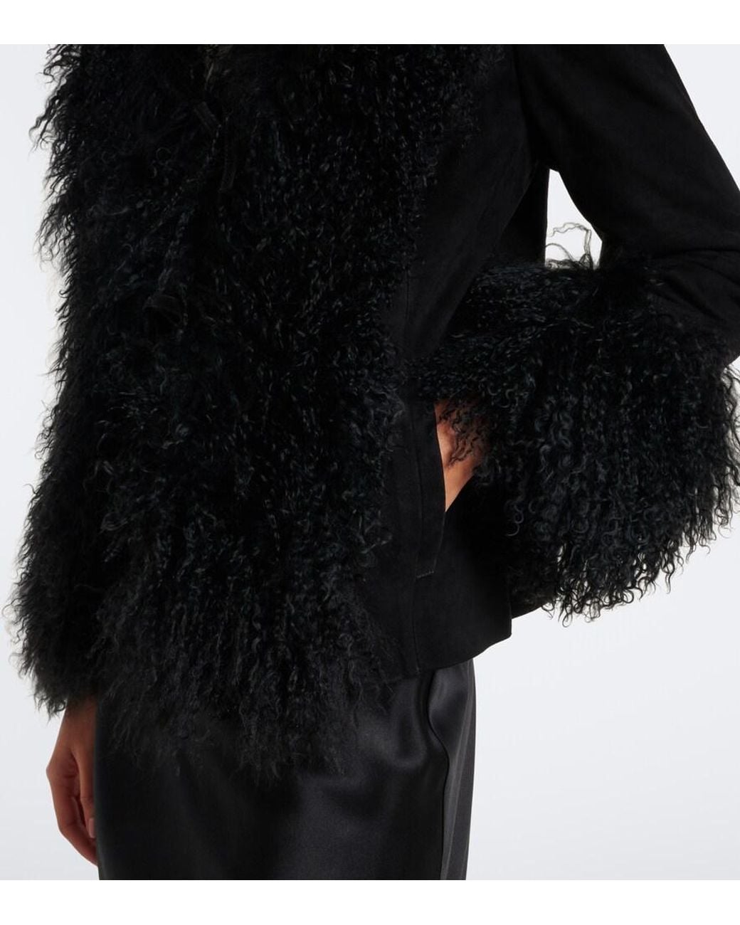 Rixo Black Sammy Shearling-Trimmed Suede Jacket