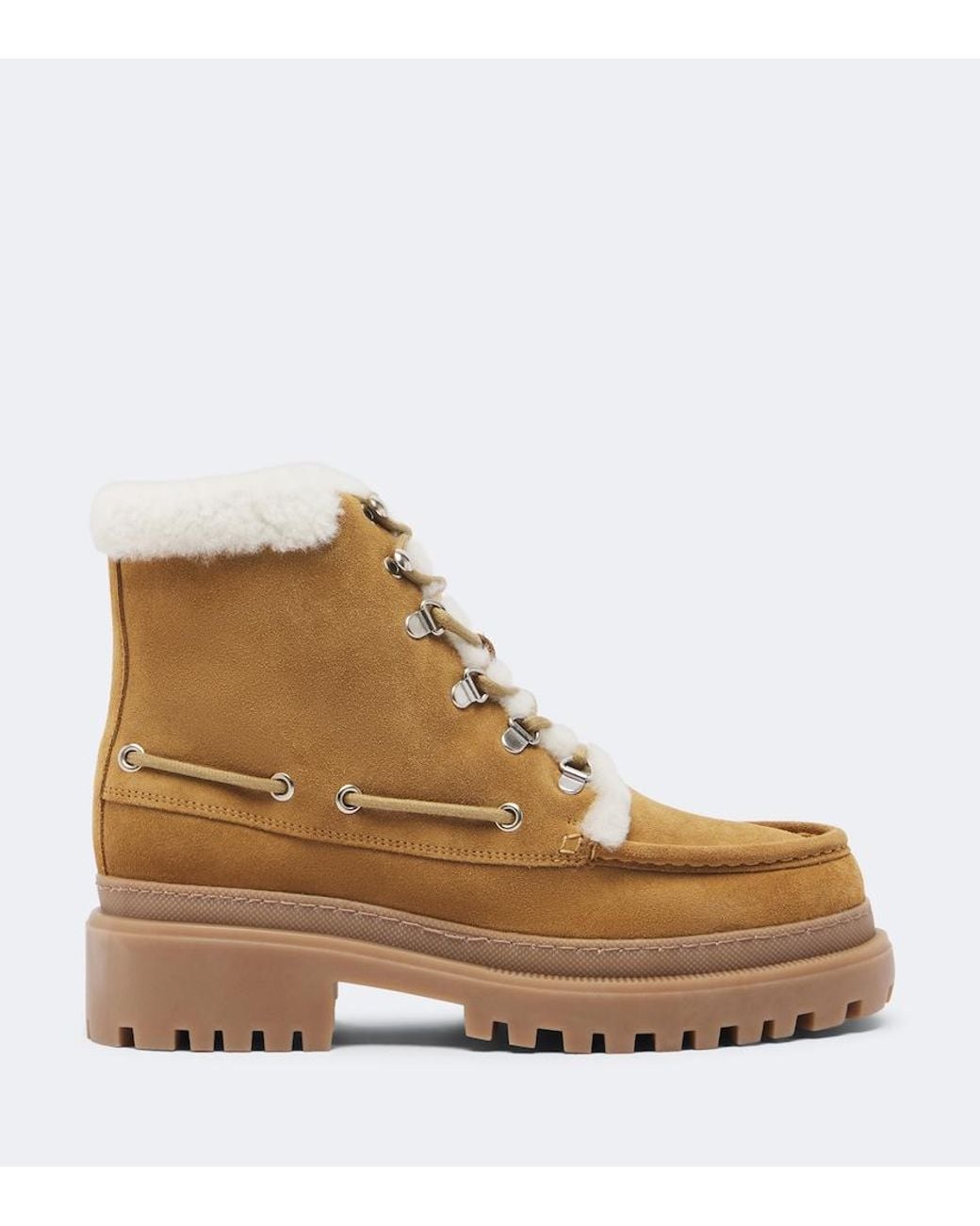Yves Salomon Natural Shearling-Lined Suede Lace-Up Boots