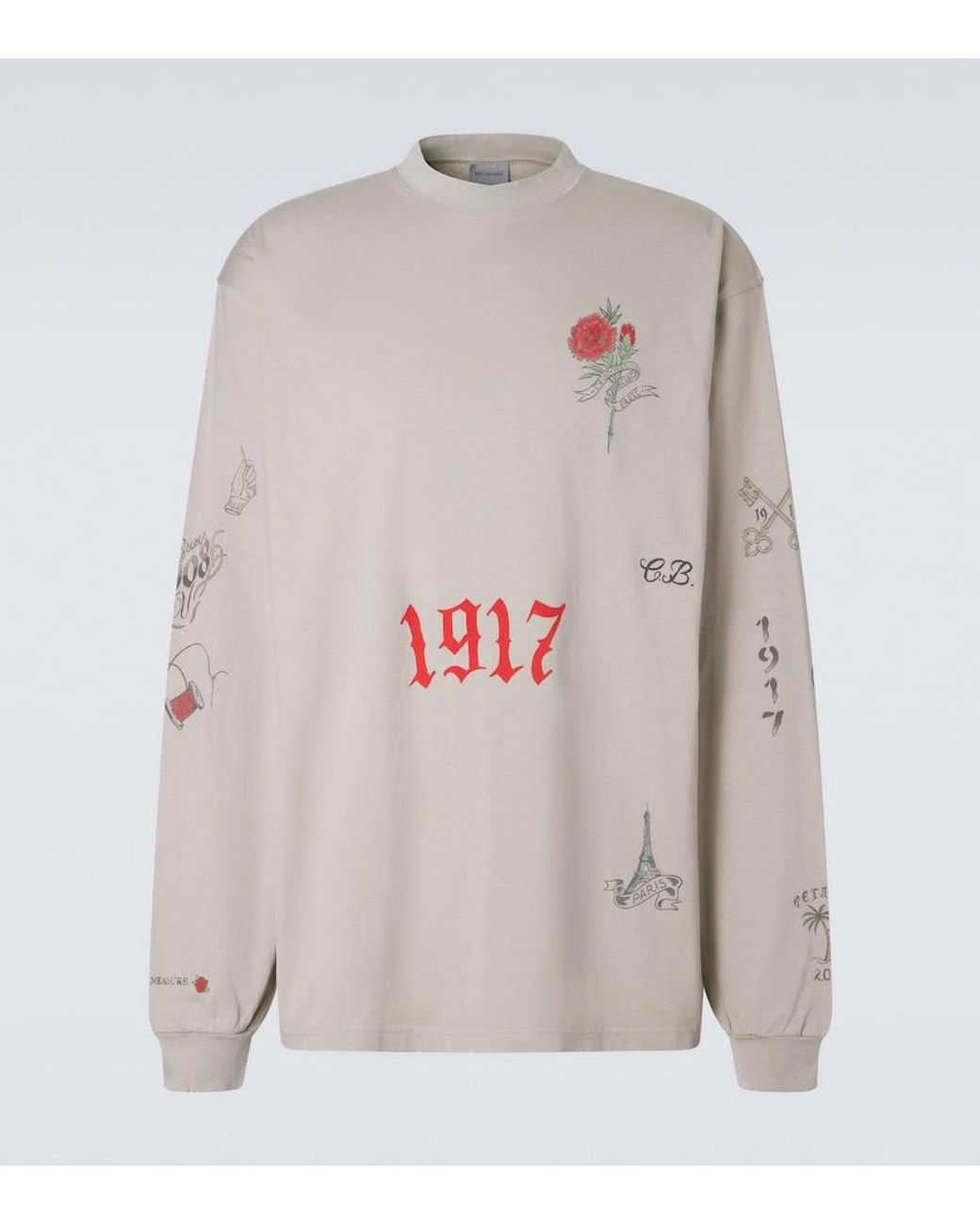 Balenciaga Gray Printed Cotton Jersey T-Shirt for men