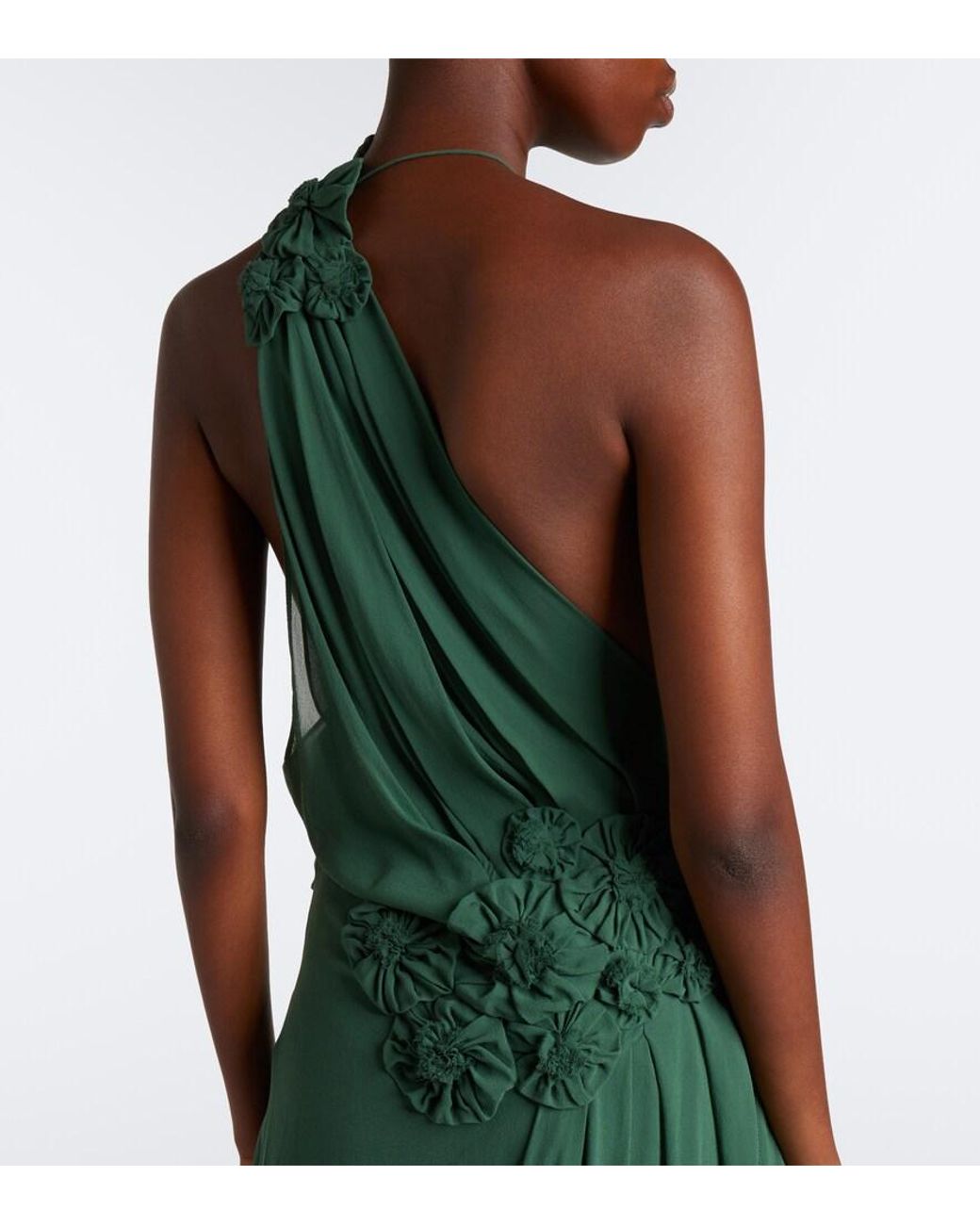 Victoria Beckham Green Floral-Applique One-Shoulder Silk Cocktail Dress