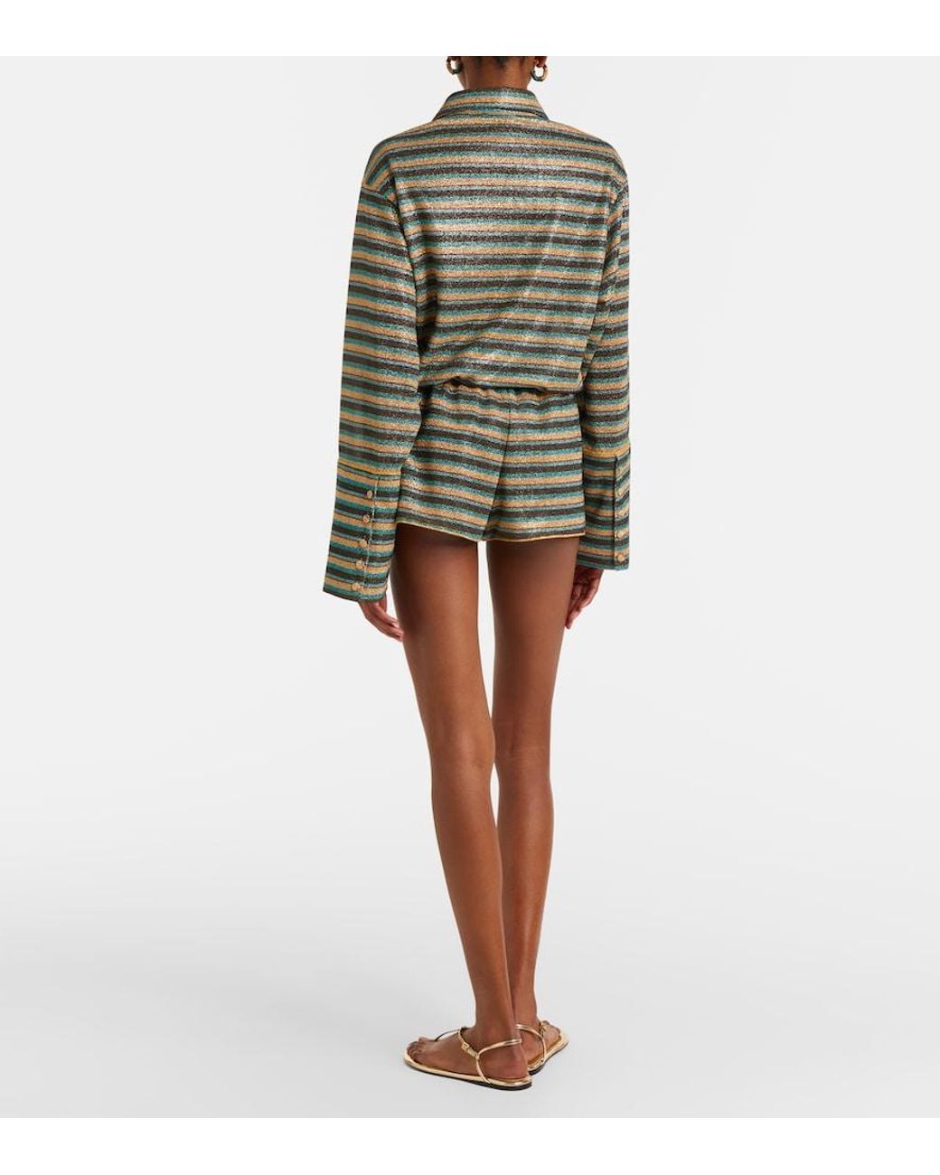 Oseree Green Lumiere Striped Shorts