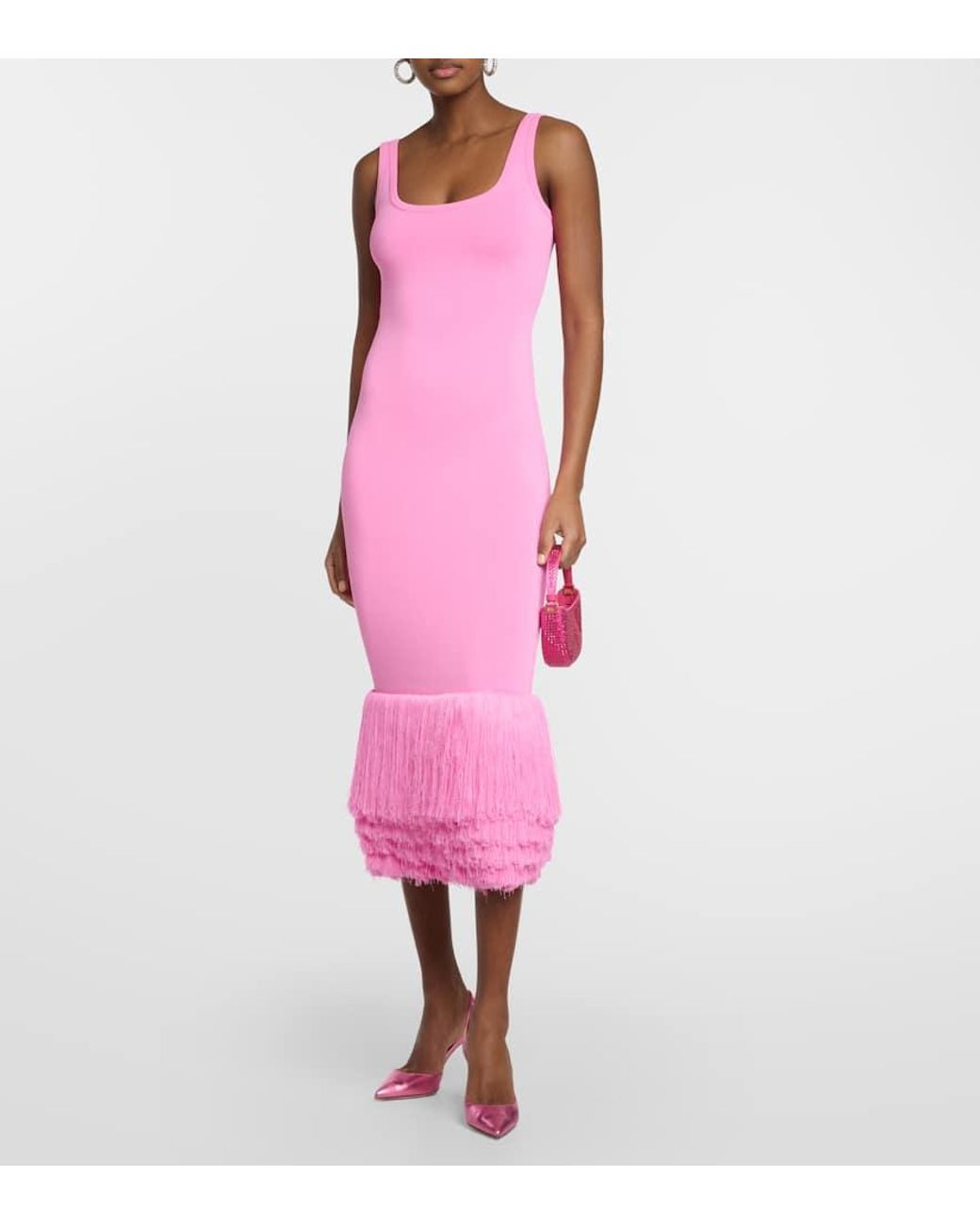 David Koma fringed asymmetric midi dress - Green
