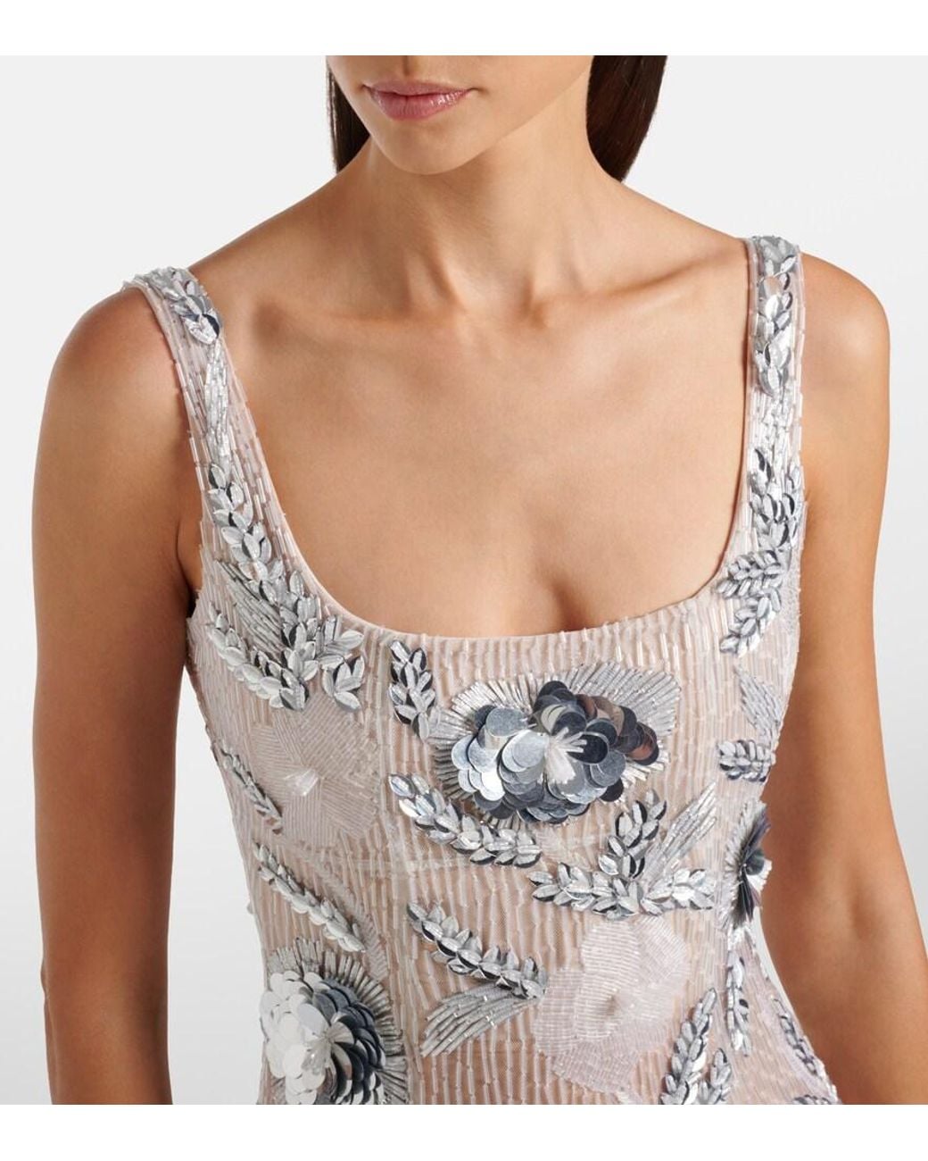 Rachel Gilbert White Pierre Embellished Midi Dress
