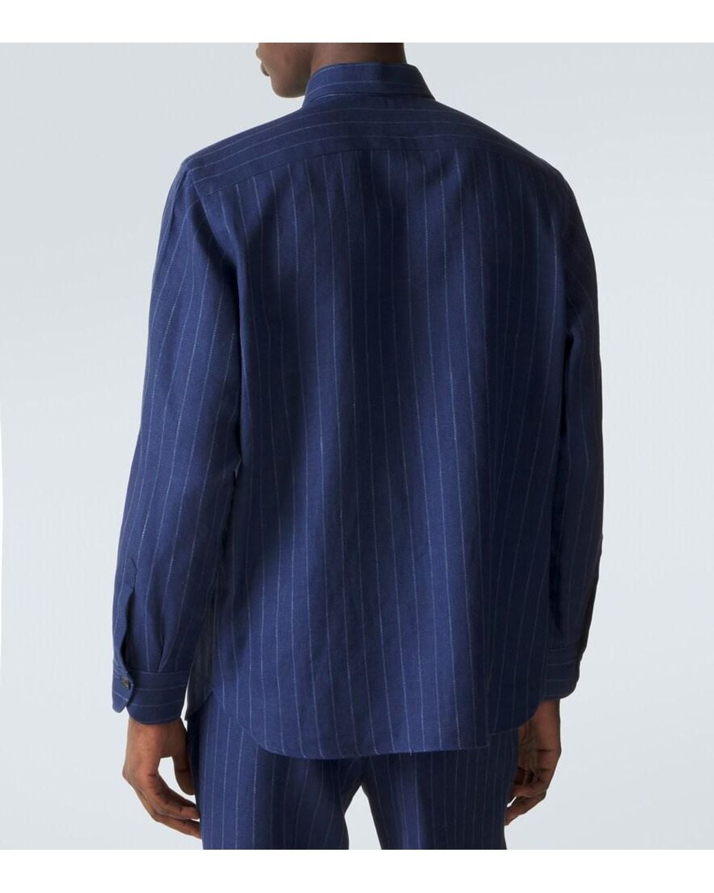 Rubinacci Blue Striped Linen And Wool Shirt for men