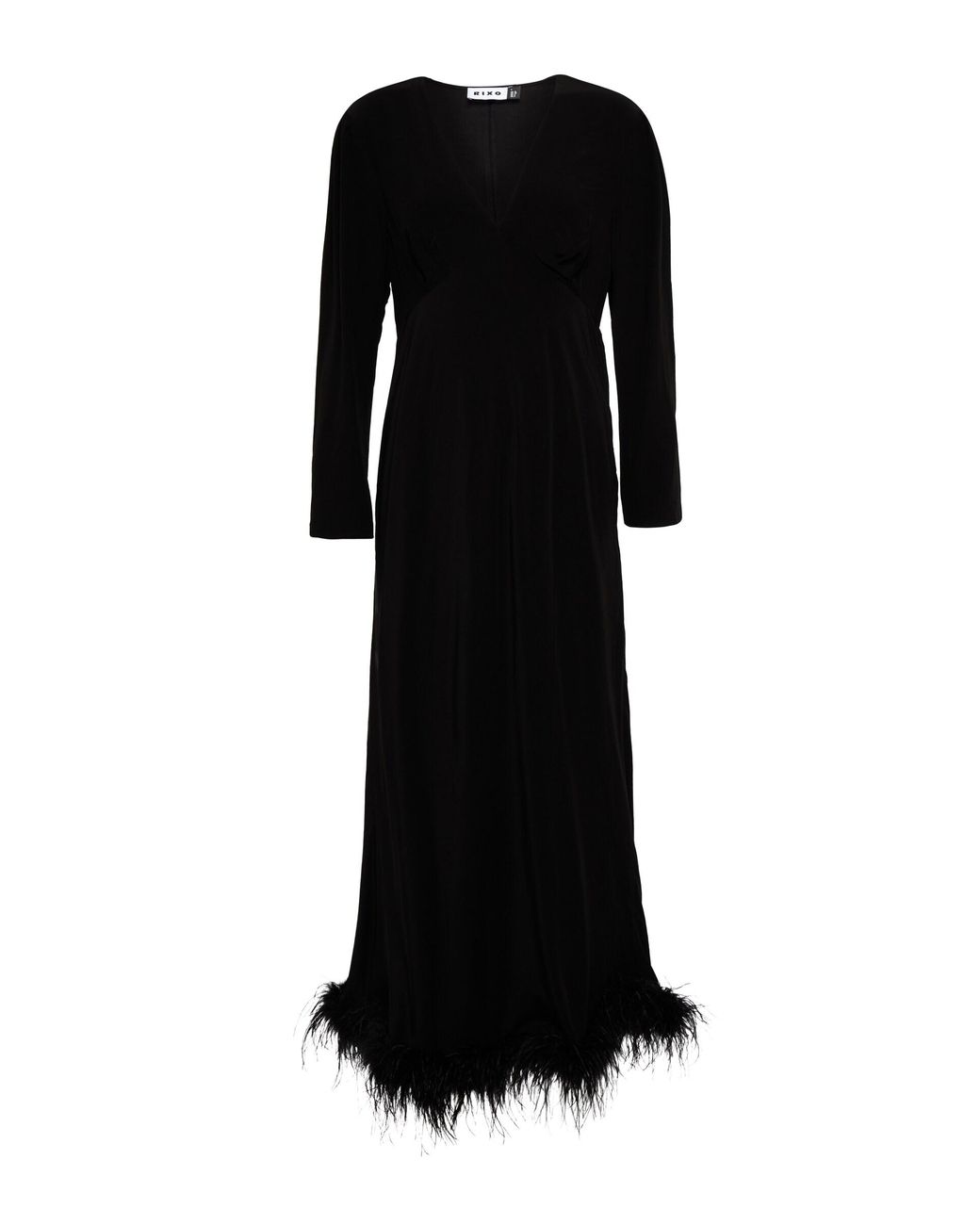 RIXO London Mya Feather-trimmed Midi Dress in Black | Lyst