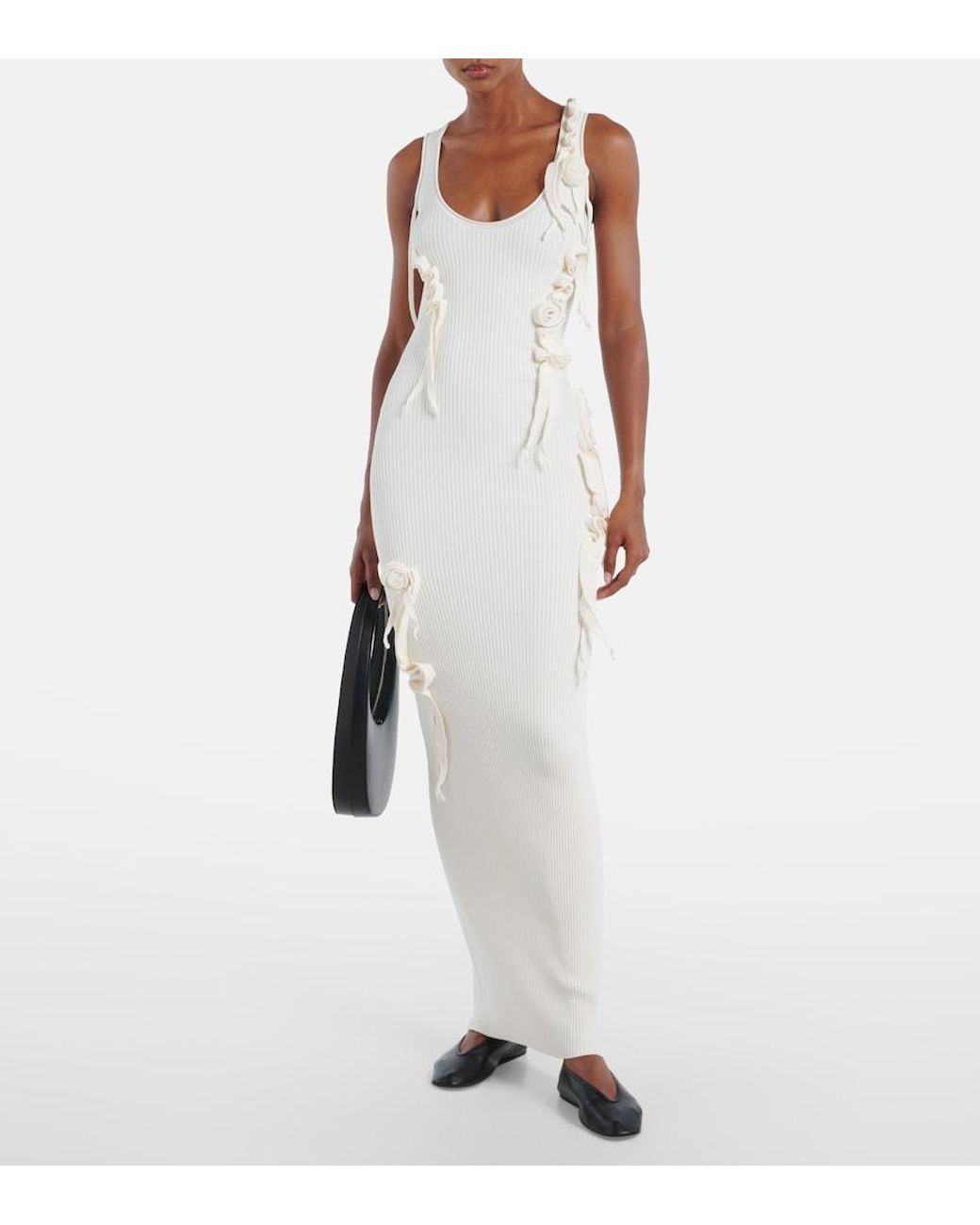 Coperni White Floral-Applique Ribbed-Knit Maxi Dress