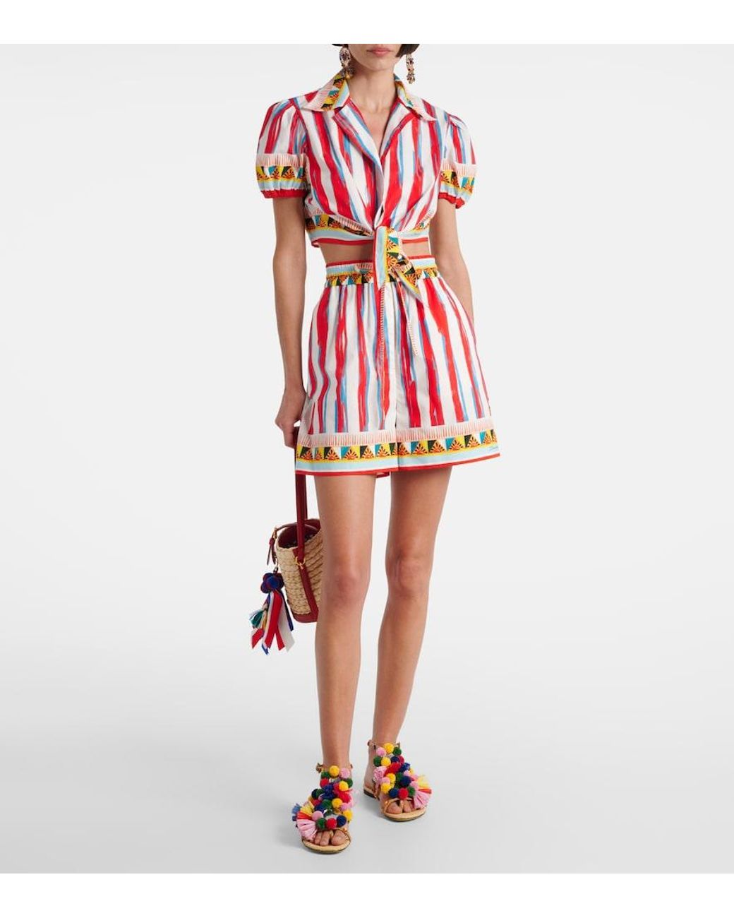 Dolce & Gabbana Red Patterned Cotton Shorts