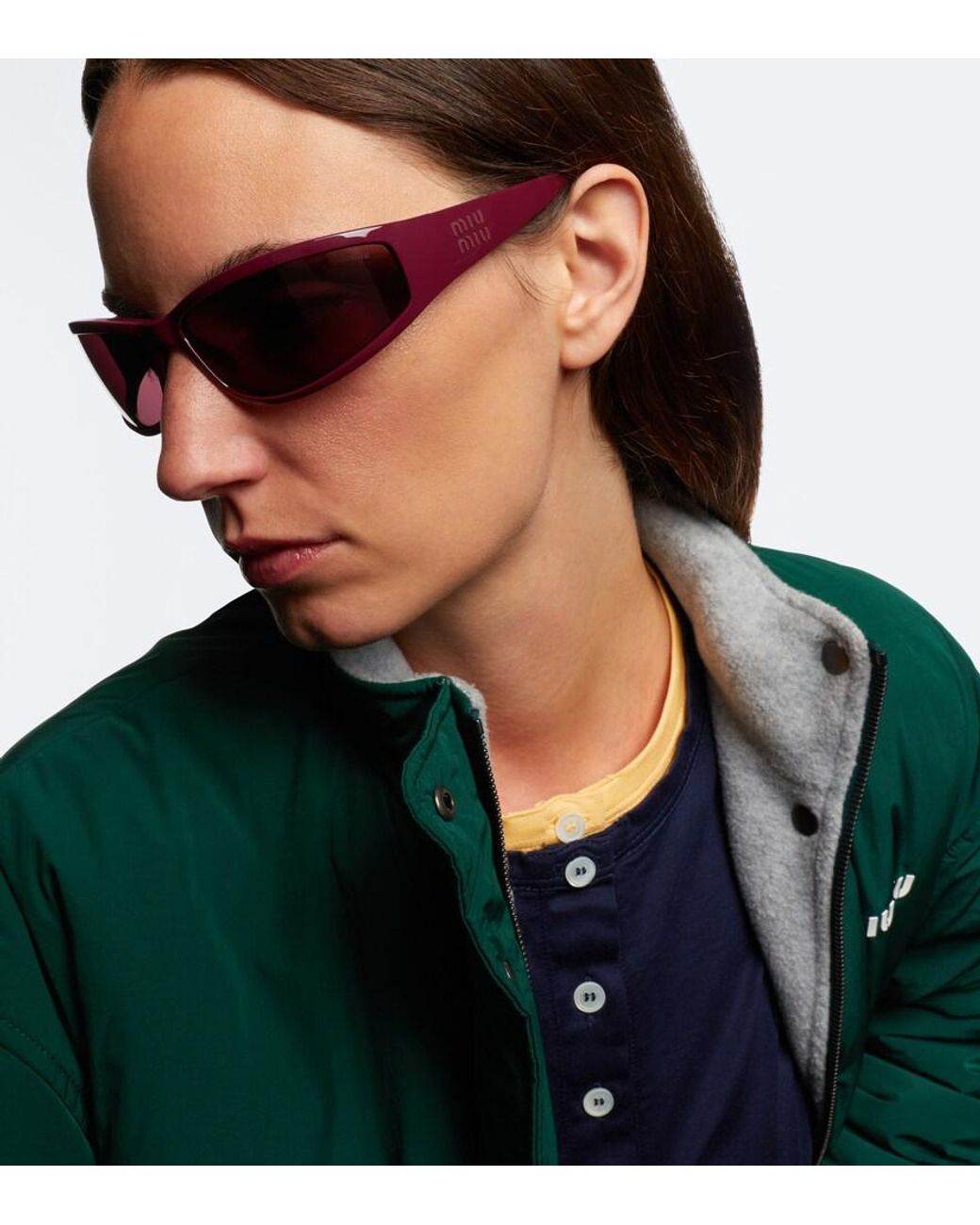 Miu Miu Pink Signature Rectangular Sunglasses
