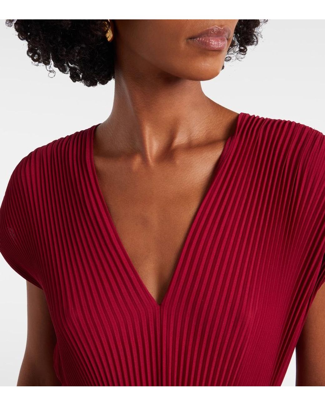 Max Mara Red Elegante Plisse Georgette Gown