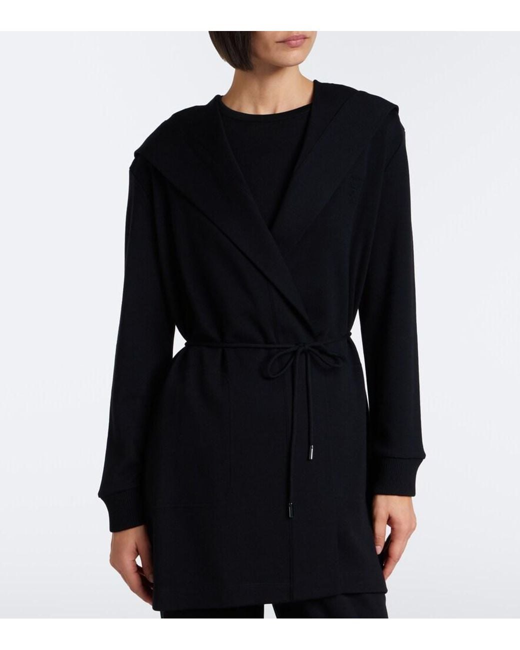 Max Mara Black Virgin Wool Wrap Coat