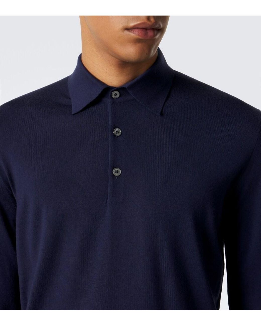 Fedeli Blue Wool Polo Sweater for men