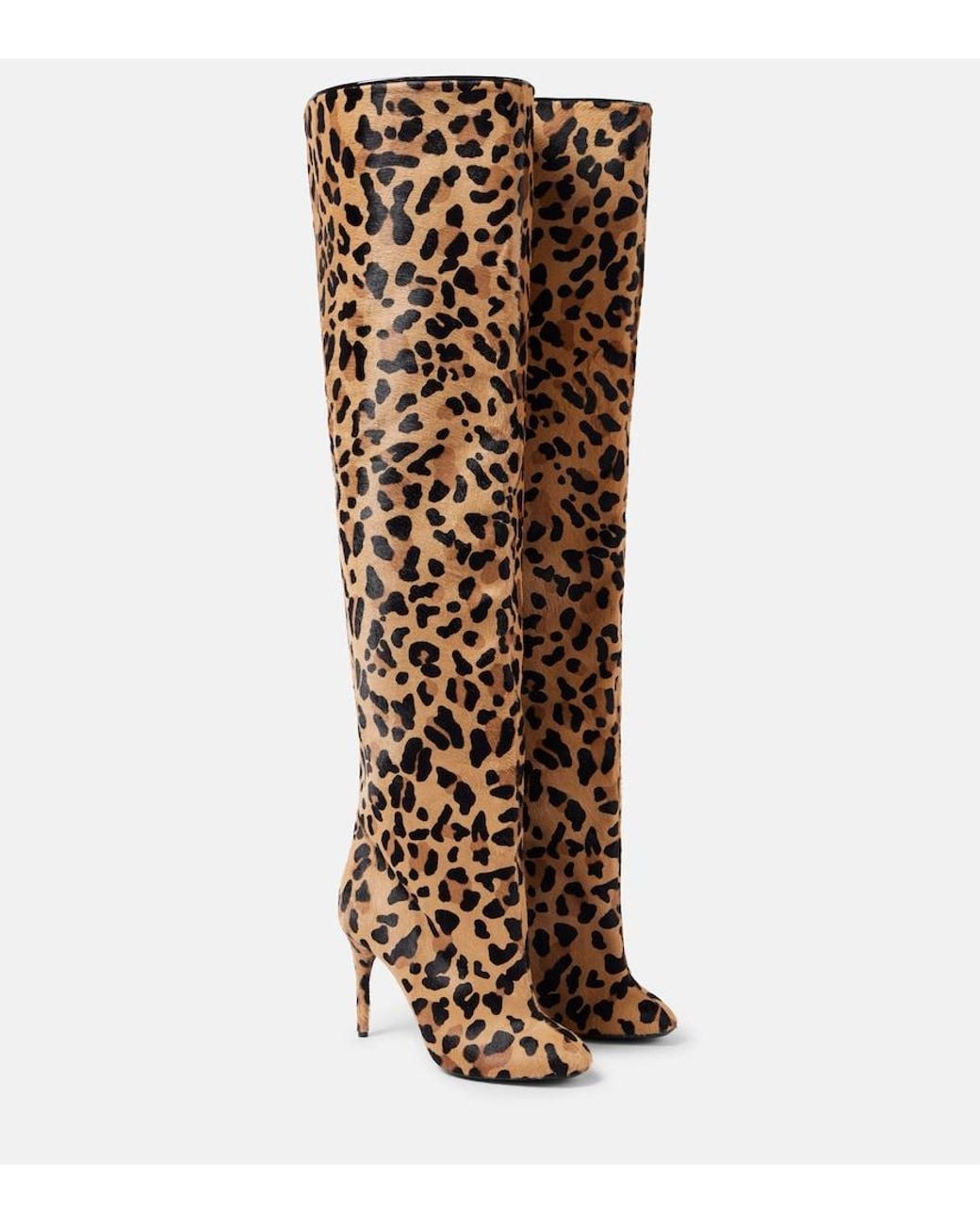 Alaïa Brown Leopard-Print Calf Hair Over-The-Knee Boots