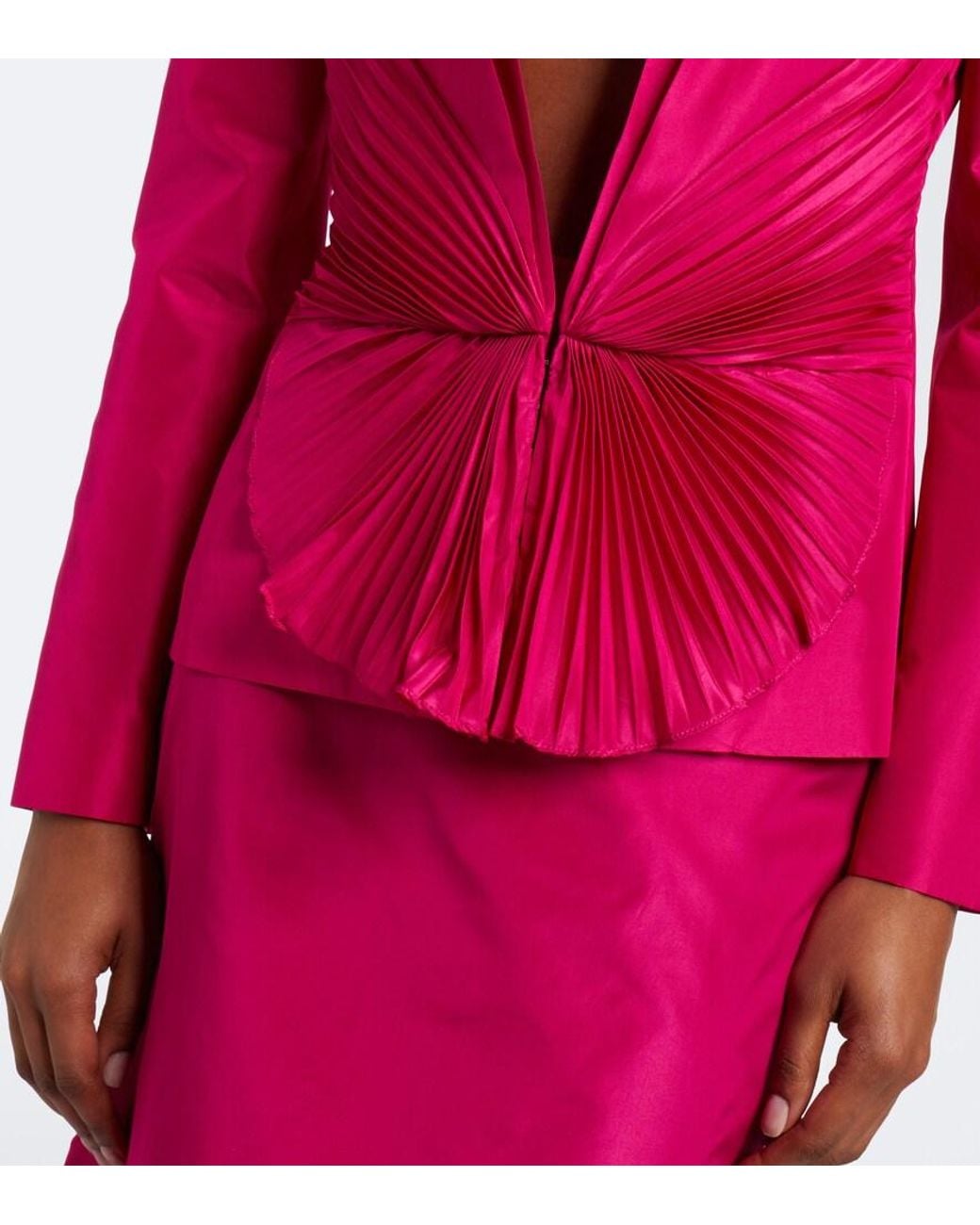 Valentino Garavani Pink Gathered Plisse Silk Taffeta Jacket