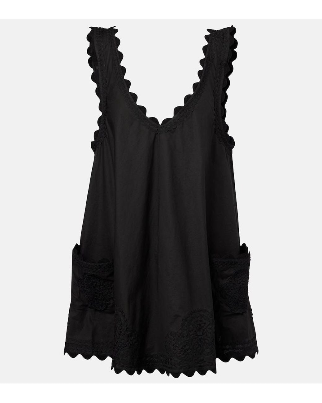 Juliet Dunn Black Embroidered Cotton Poplin Minidress