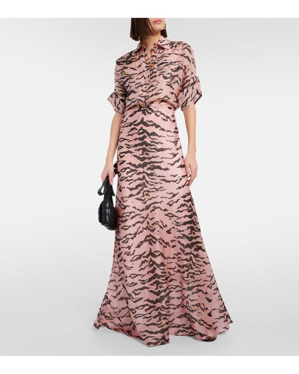 Zimmermann Pink Matchmaker Tiger-Print Silk Maxi Skirt