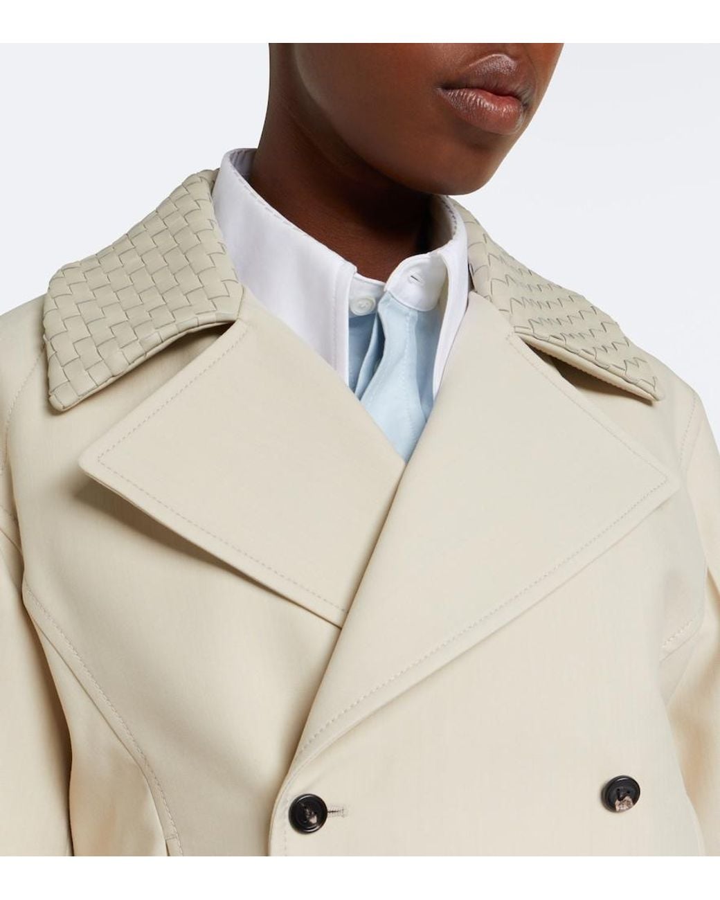 Bottega Veneta Natural Intrecciato Striped Wool And Cotton Peacoat