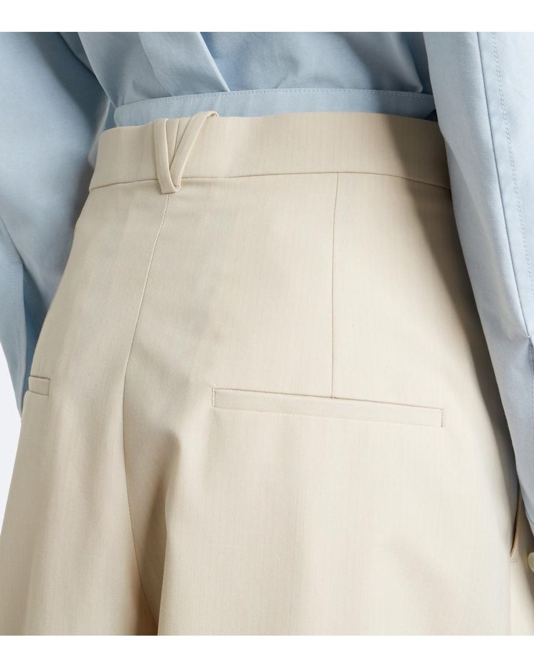 Bottega Veneta Natural Wool And Cotton Wide-Leg Pants