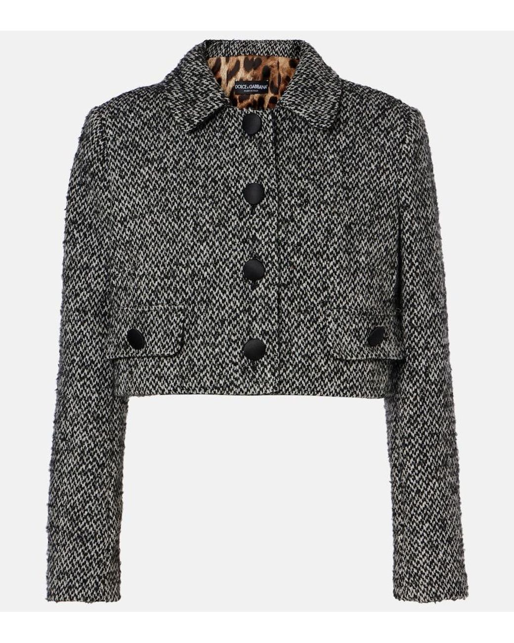 Dolce & Gabbana Black Cropped Wool-Blend Tweed Jacket