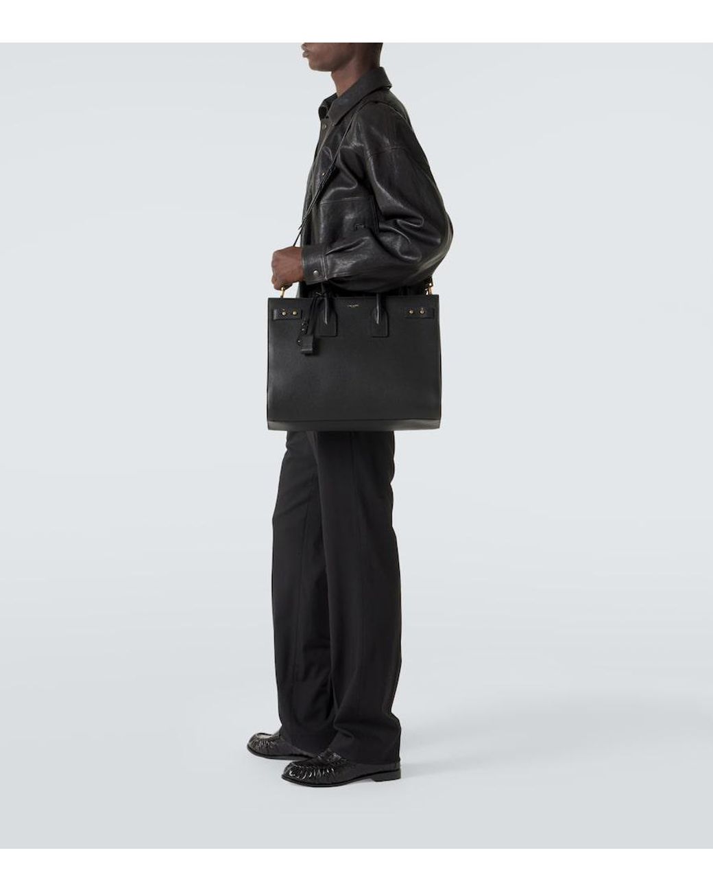 Saint Laurent Black Sac De Jour Thin Large Leather Tote Bag for men