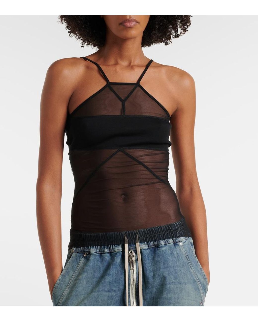 Rick Owens Black Sl Combo Semi-Sheer Top