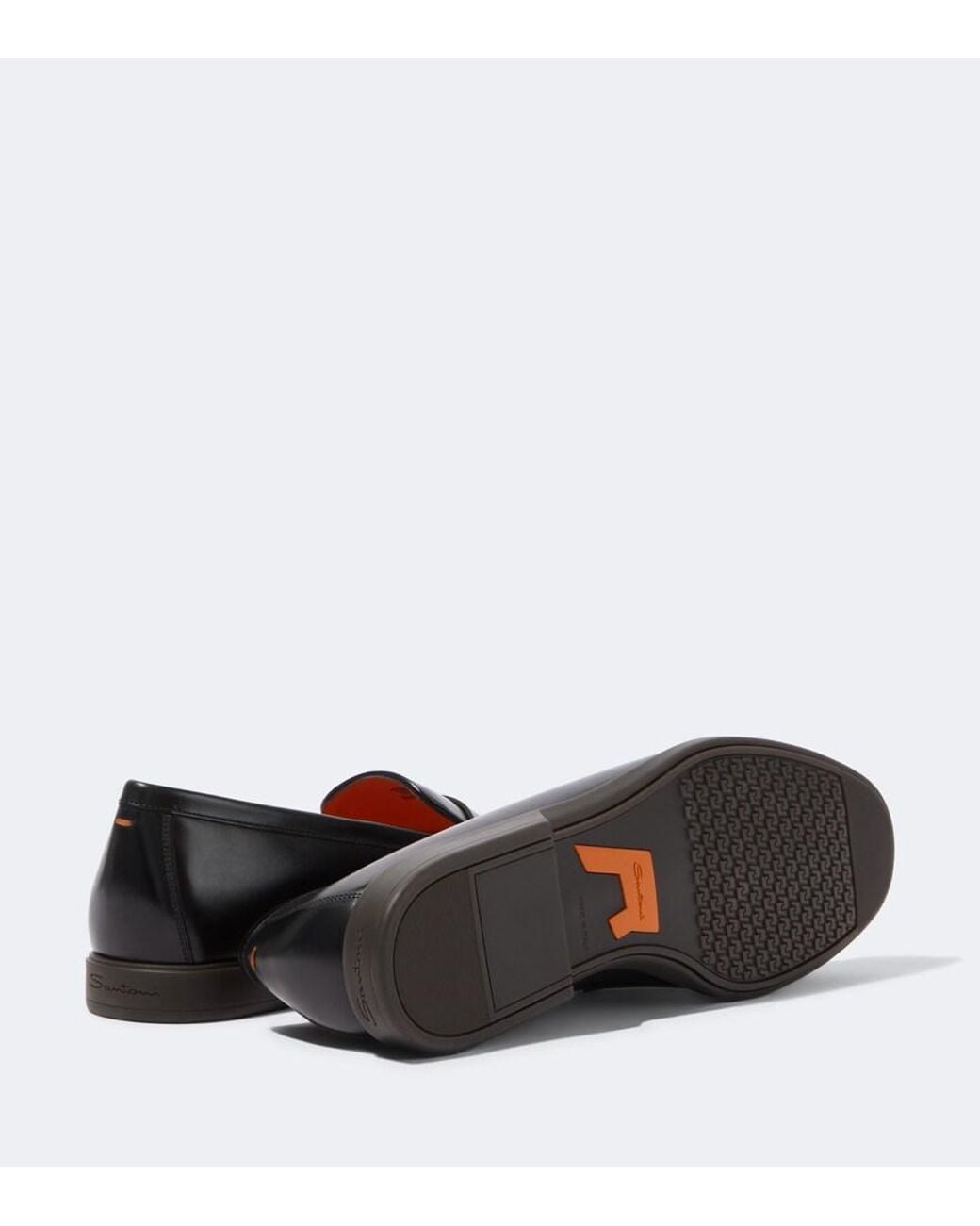 Santoni Black Milo Leather Penny Loafers for men