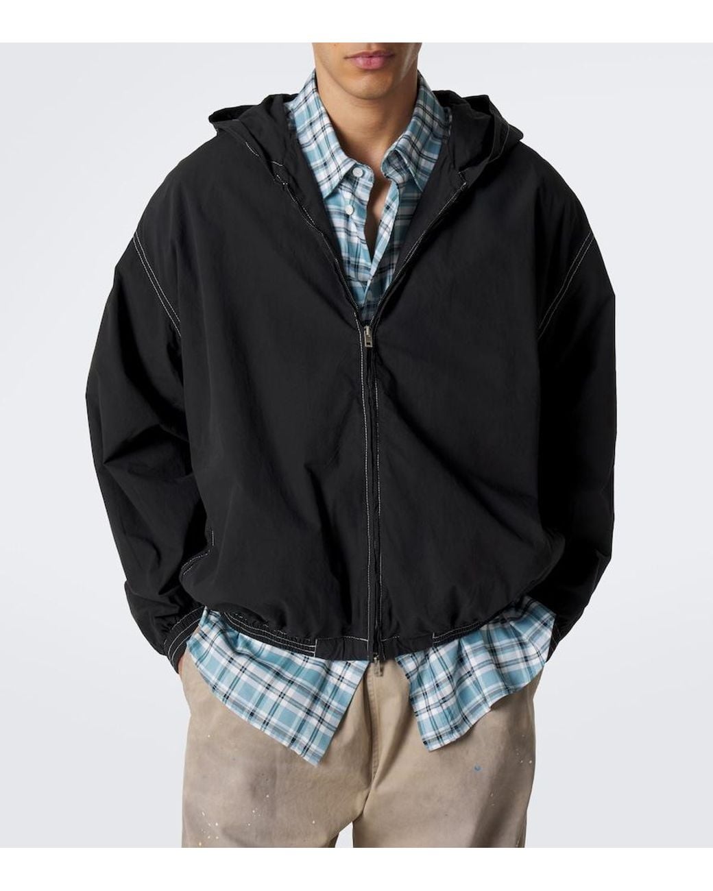 Acne Black Logo Hooded Cotton Poplin Jacket for men