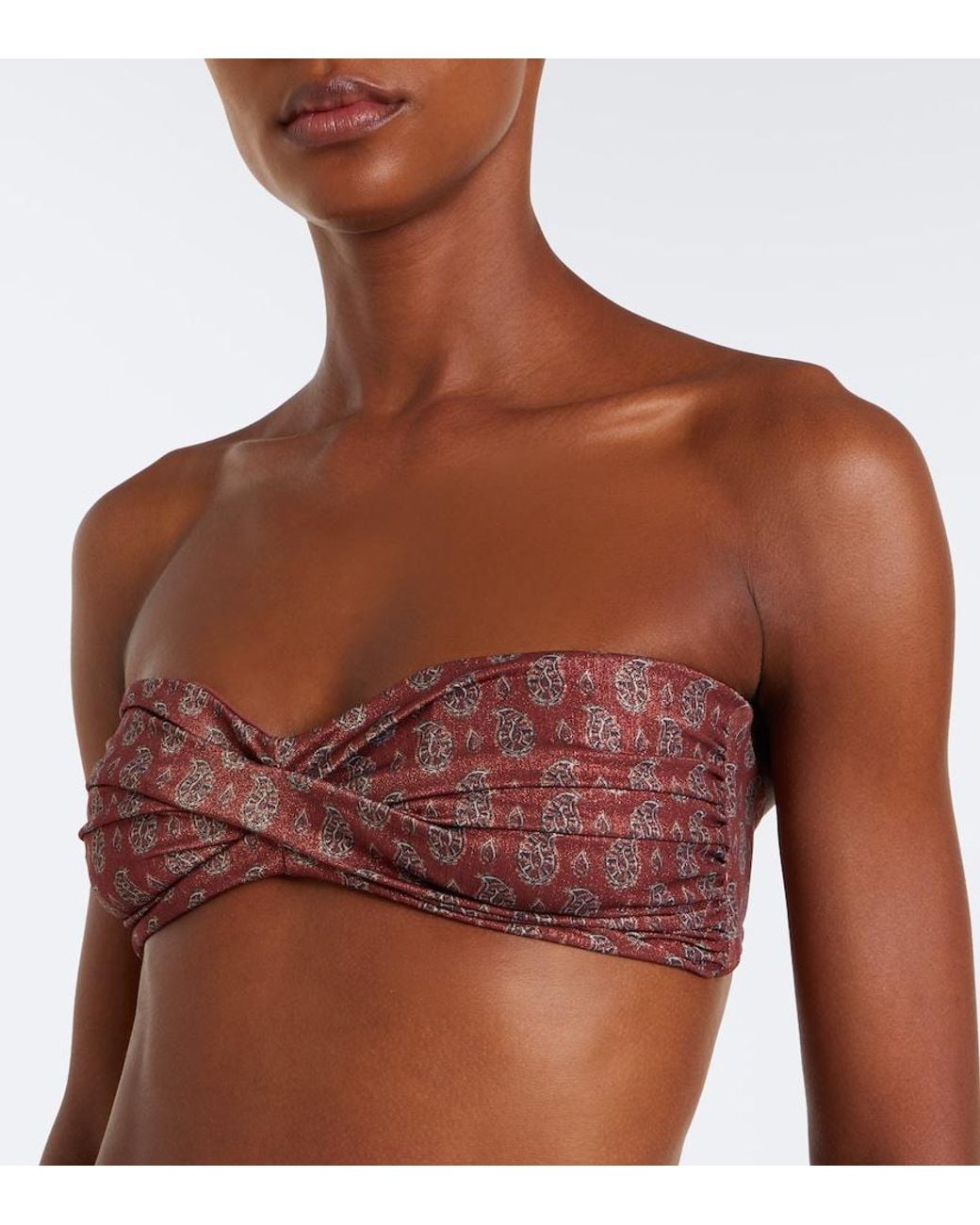 Johanna Ortiz Red Printed Bandeau Bikini Top