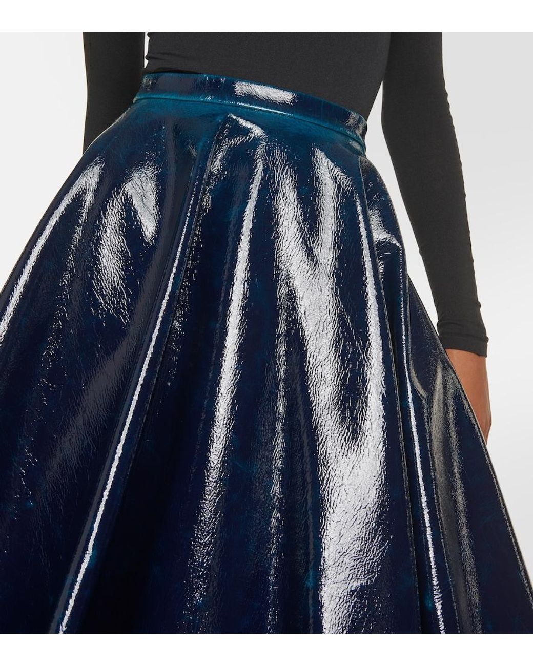 Alaïa Blue Coated Wool-Blend Midi Skirt