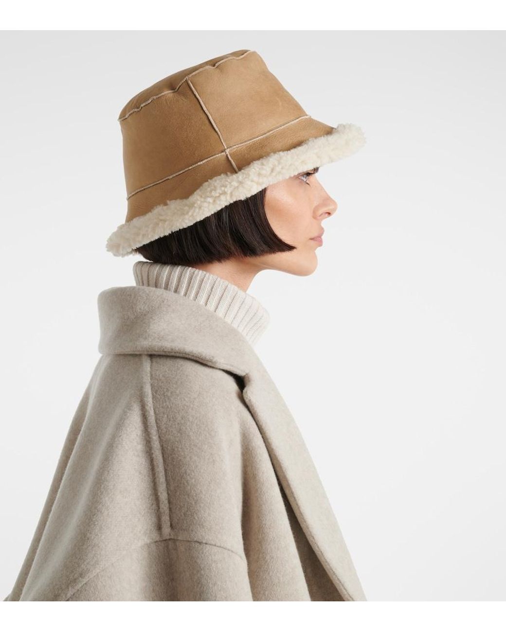 Brunello Cucinelli Natural Reversible Shearling Bucket Hat