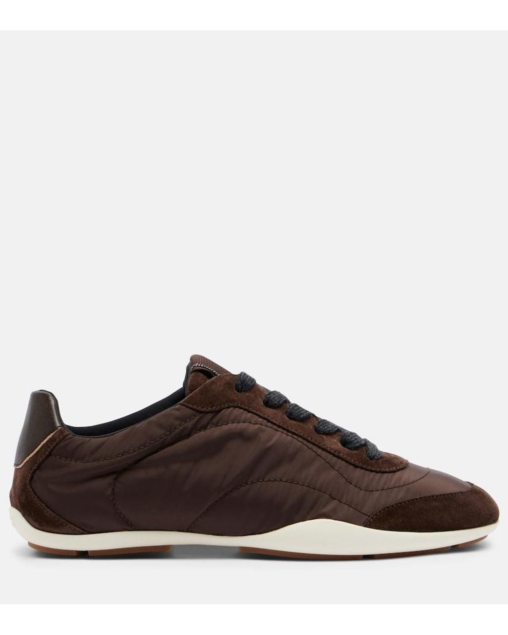 Brunello Cucinelli Brown Monili Suede-Trimmed Sneakers