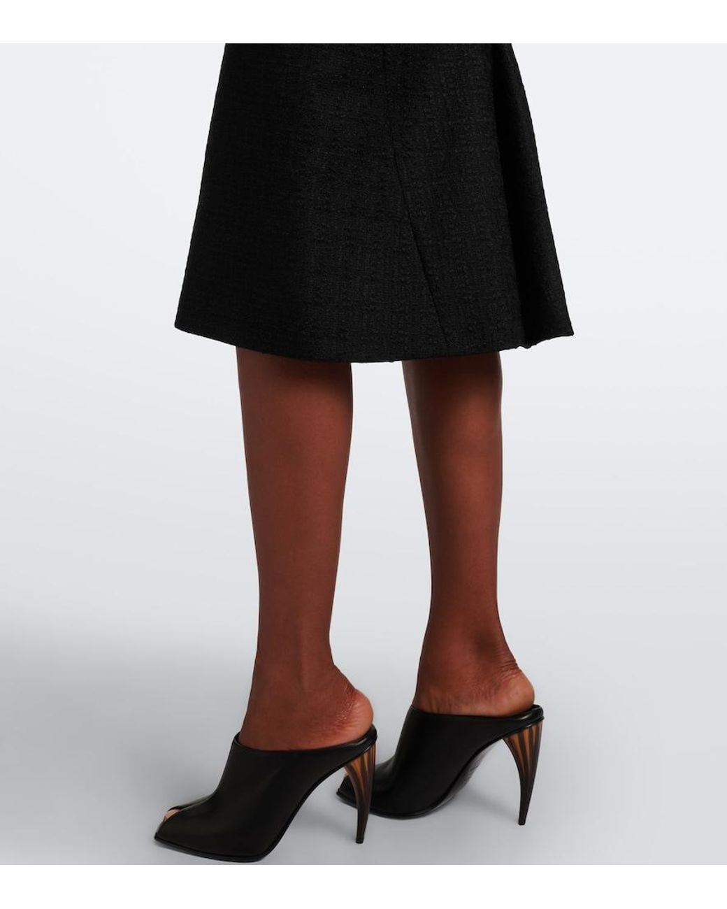 McQueen Black Wool And Mohair Tweed Midi Skirt