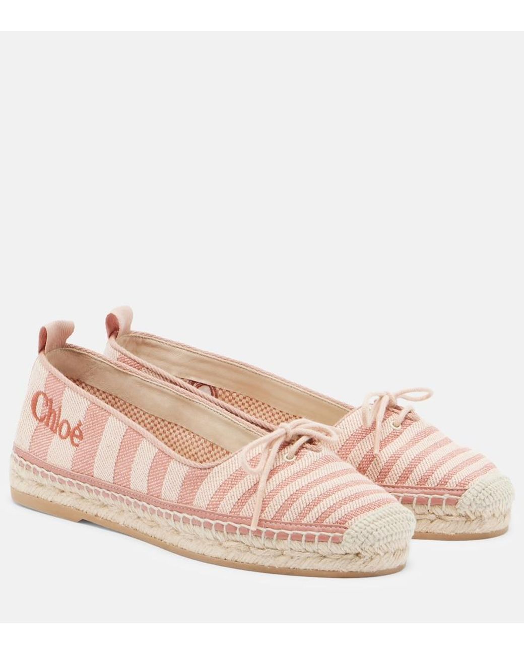 Chloé Pink Isla Striped Canvas Espadrilles