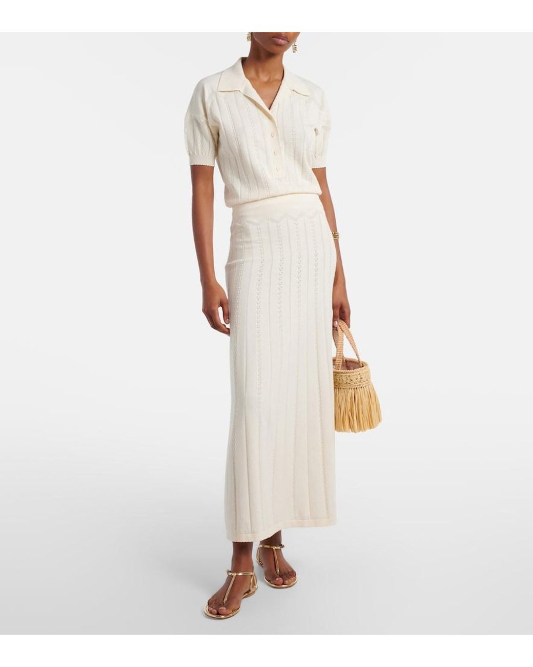 Faithfull The Brand White Mieralla Pointelle Cotton-Blend Maxi Skirt