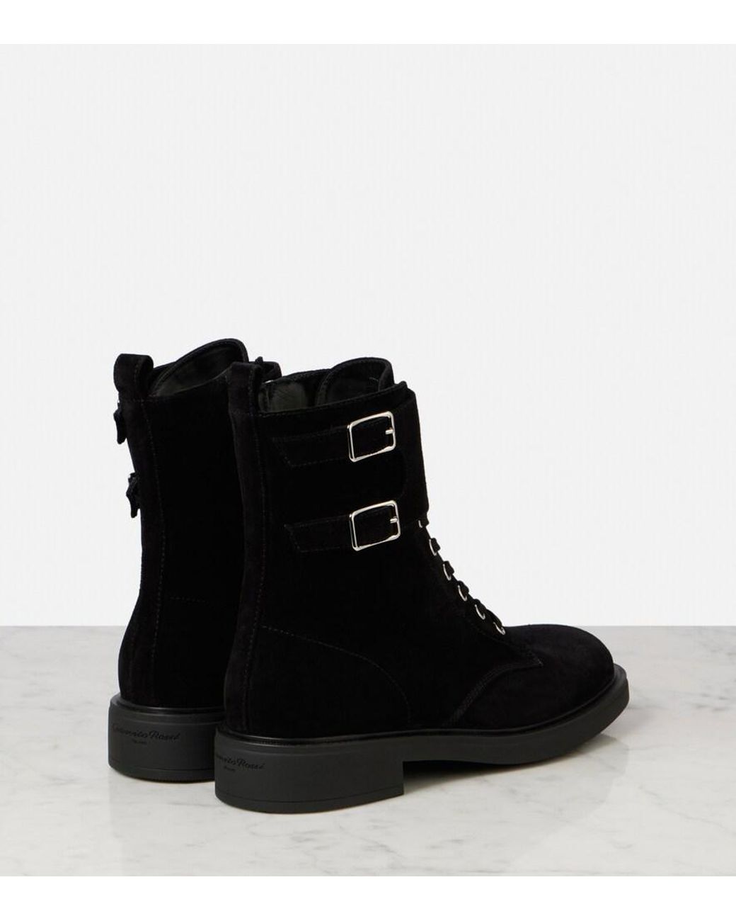 Gianvito Rossi Black Ripley Suede Combat Boots