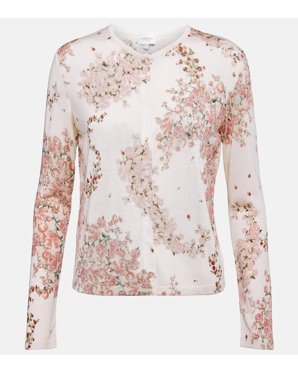 Giambattista Valli Pink Floral Cashmere And Silk Cardigan
