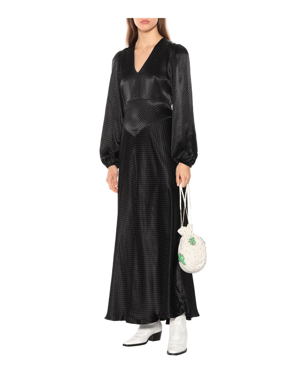 Ganni Cameron Polka Dot Maxi Dress in Black | Lyst