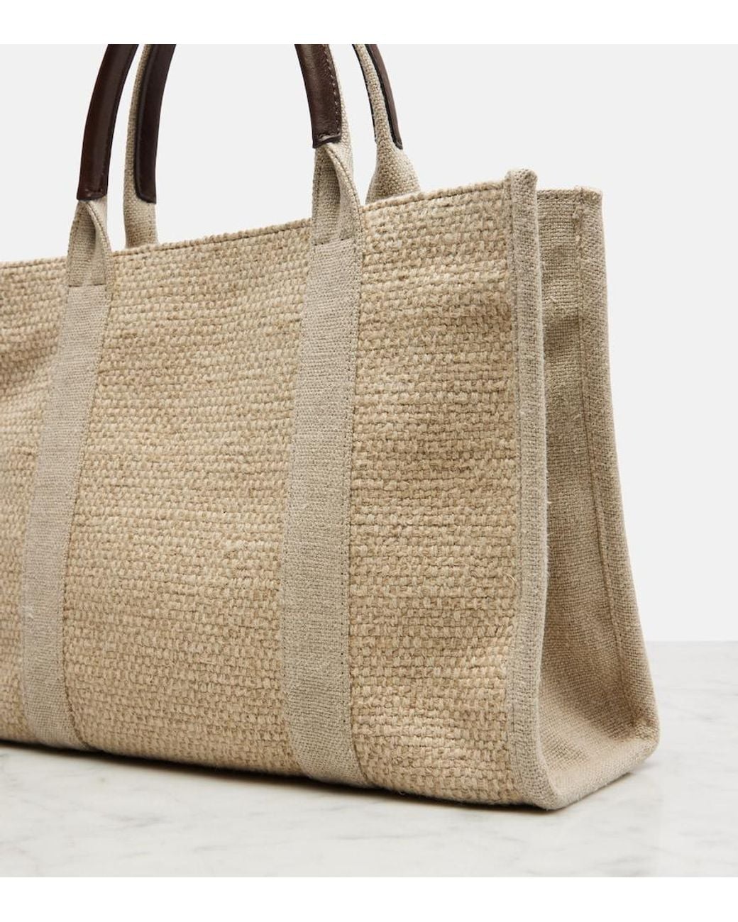 The Row Natural Georgia Medium Leather-Trimmed Canvas Tote Bag