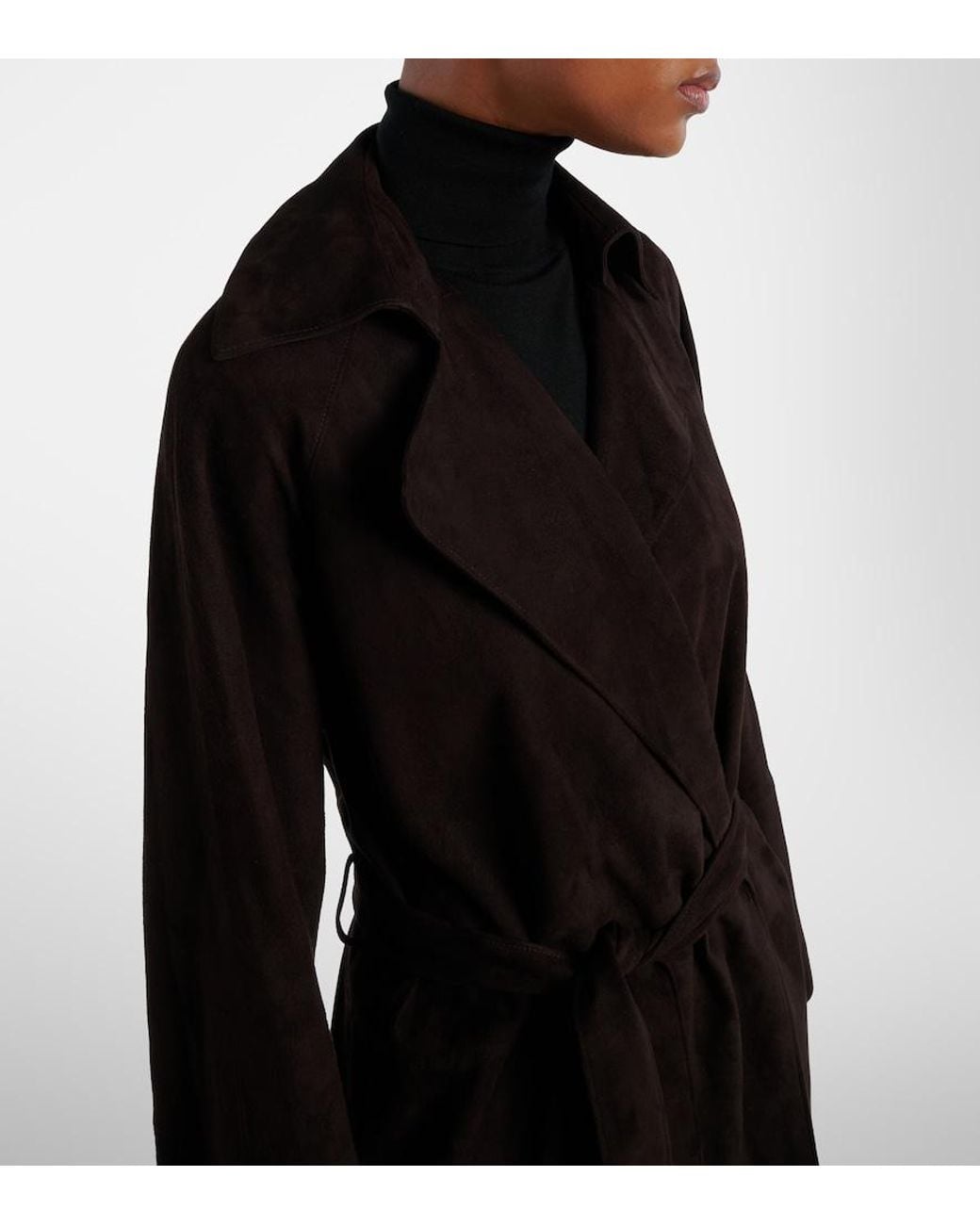 The Row Black Solana Suede Wrap Coat