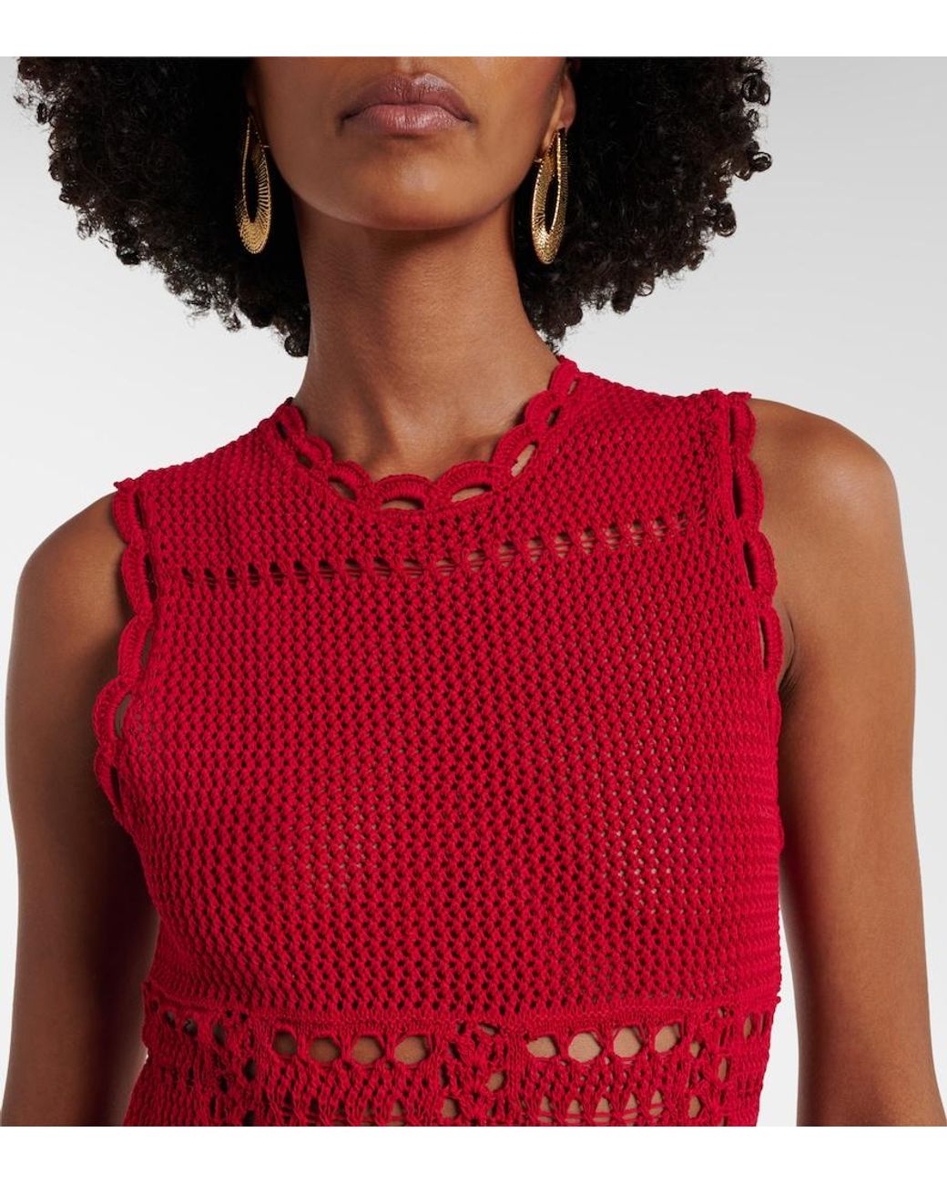 Erdem Red Cotton Crochet Midi Dress