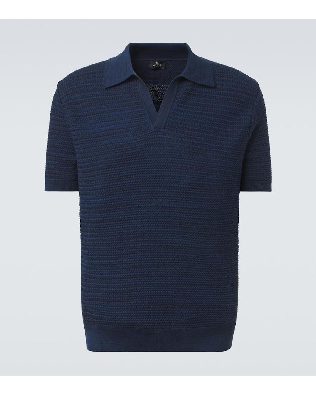 Etro Blue Cotton Polo Sweater for men