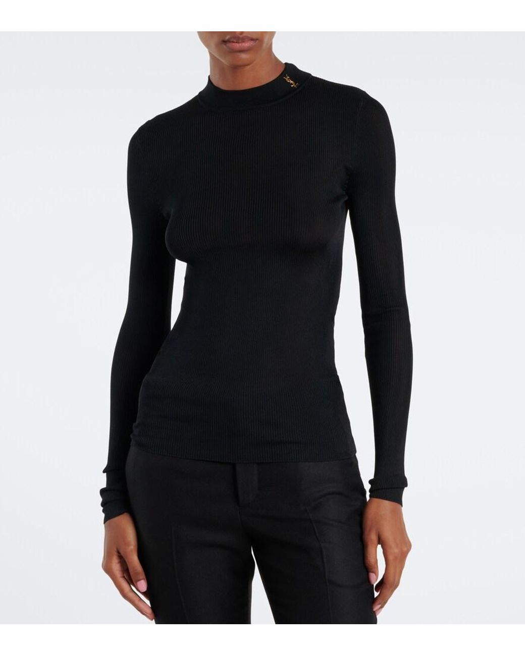 Saint Laurent Black Monogram Silk Mockneck Top