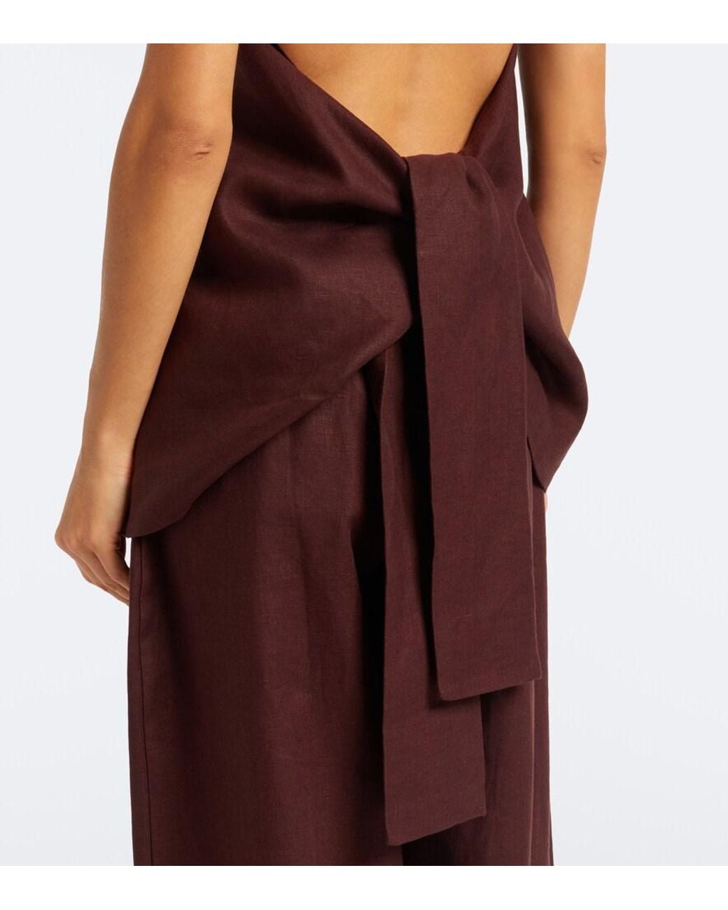 Faithfull The Brand Brown Biba Halterneck Open-Back Linen Top
