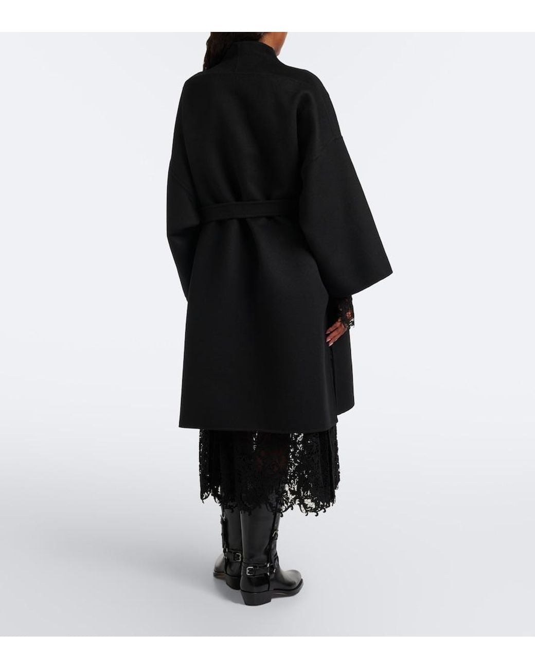 Fendi Black Belted Wool And Silk Coat