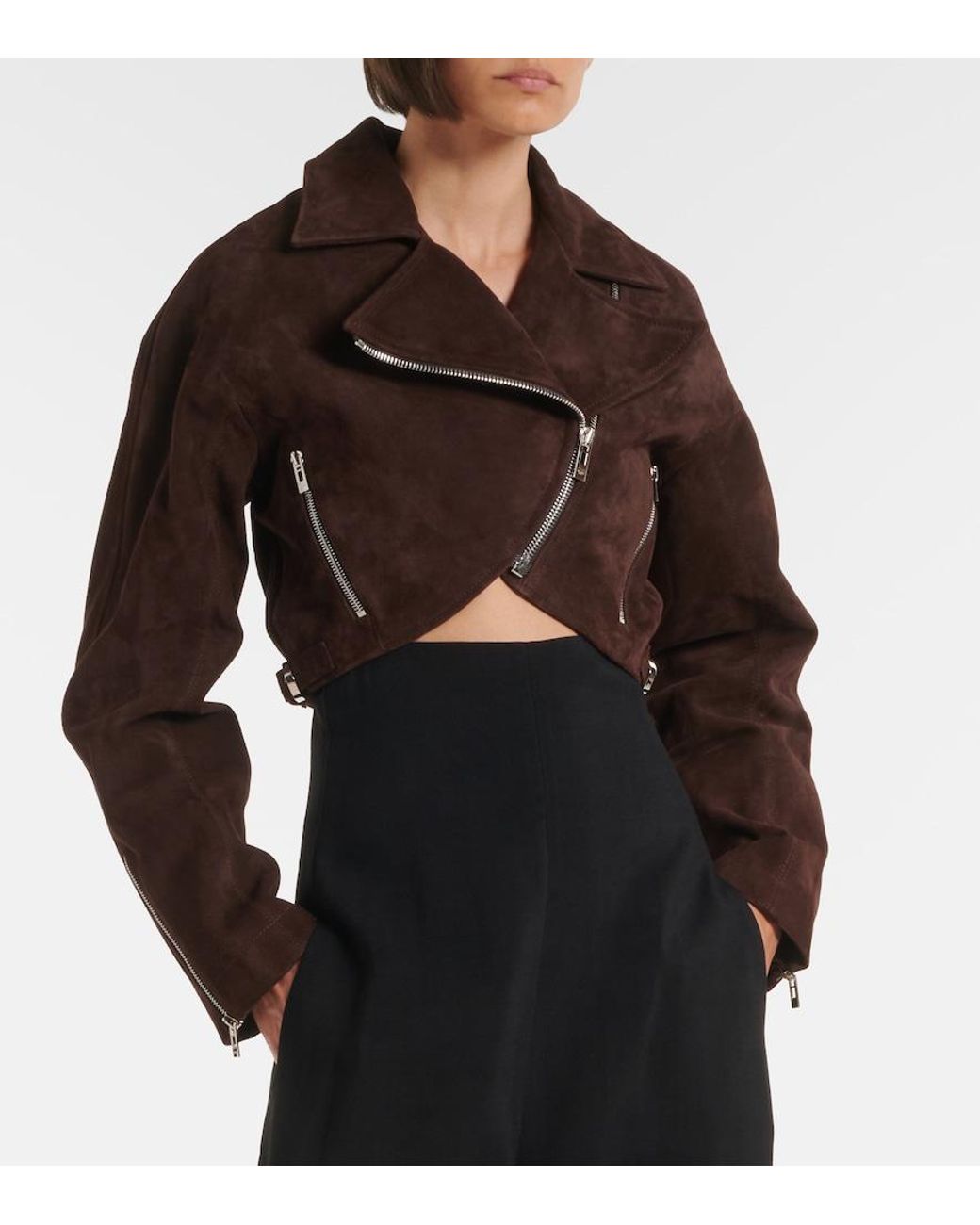 Alaïa Brown Cropped Suede Biker Jacket